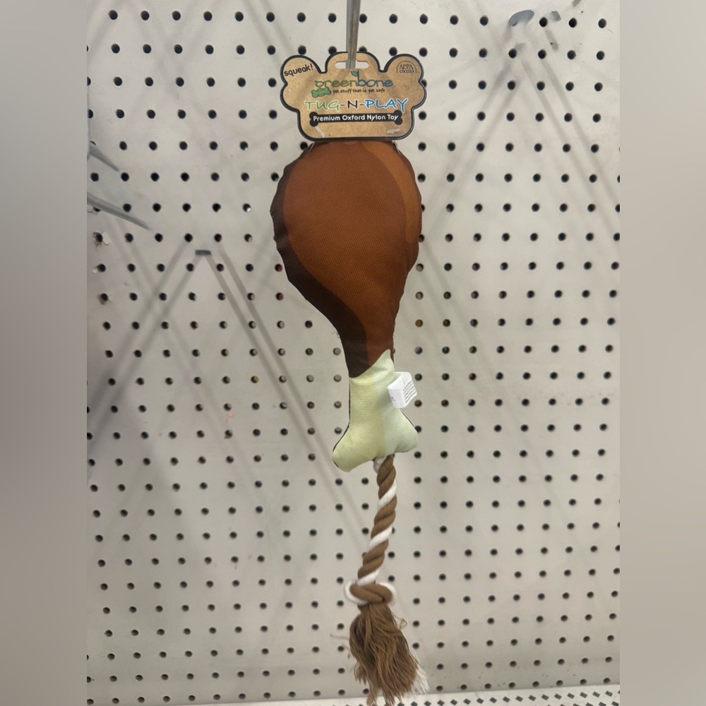 NWT- squeak Greenbone Tug-N-Play Turkey Leg Rope Dog Toy - Brown & Cream